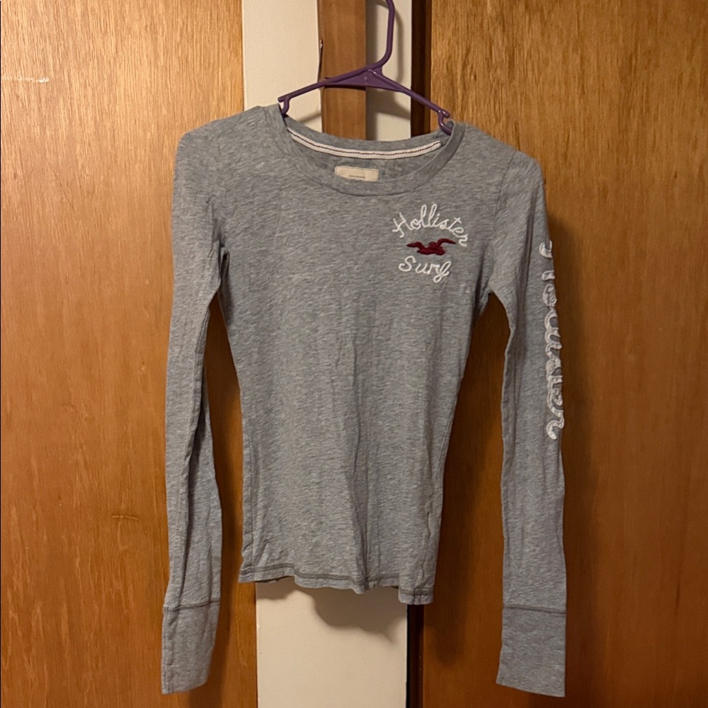 Hollister Heather Gray Long Sleeve Tee with Red Logo